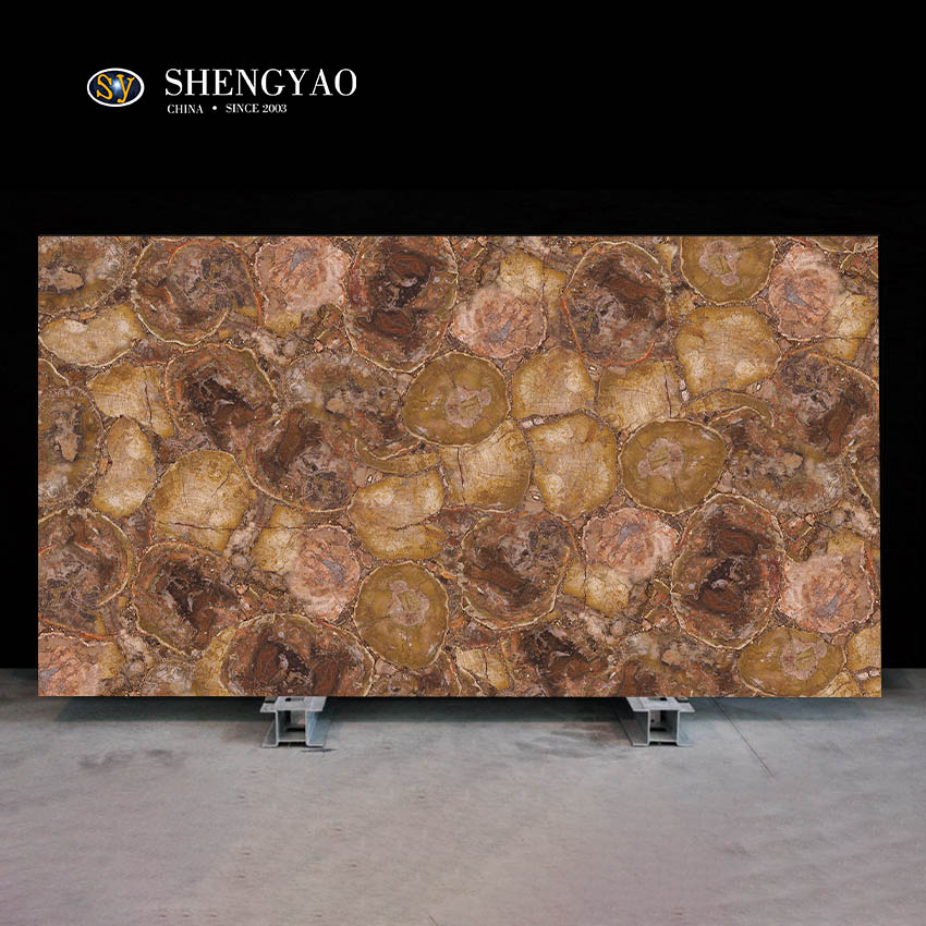 Runde Textur Versteinerte Holz Edelsteinplatte