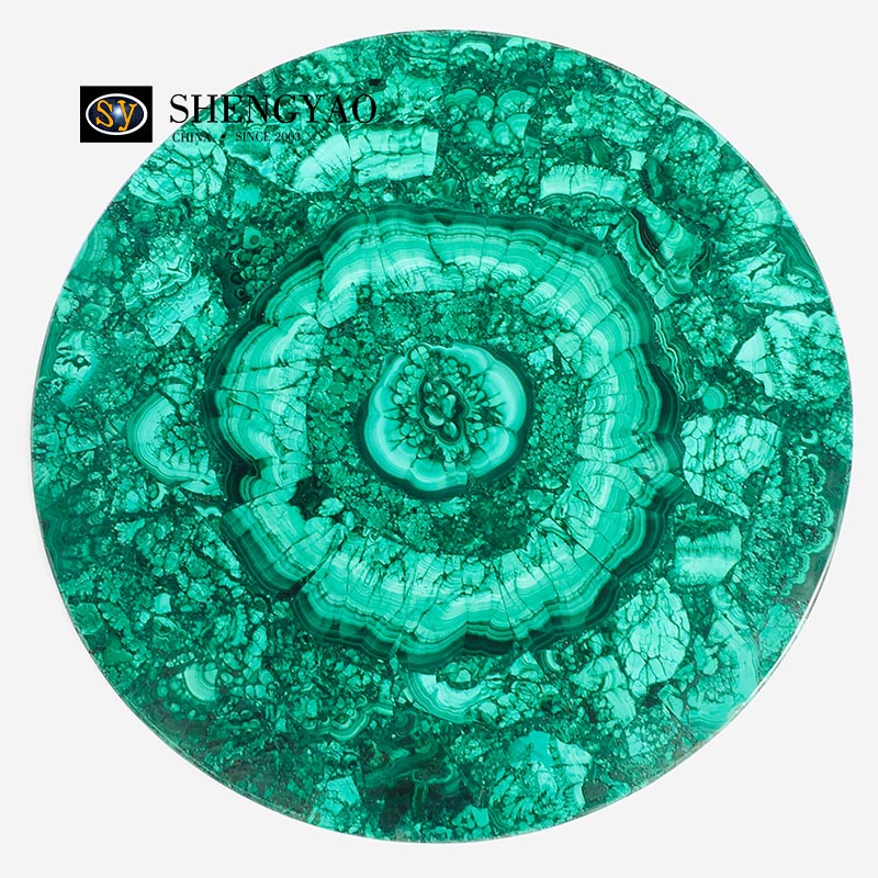 Plateau de table rond en malachite verte