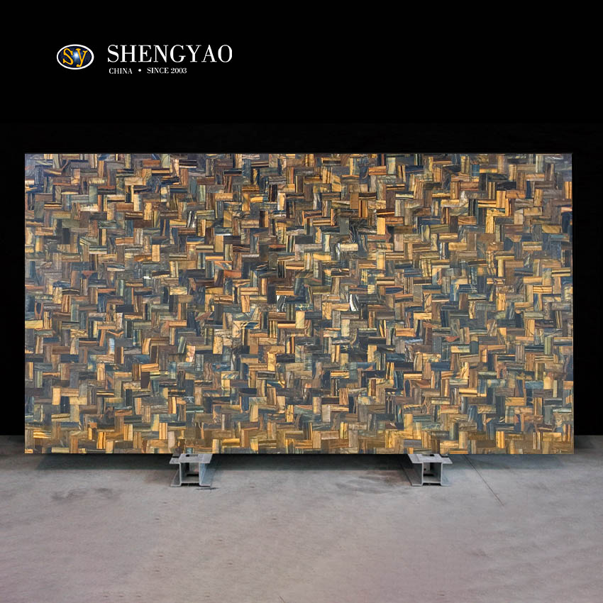 ブルー＆イエロータイガーアイセミプレシャスストーンスラブ|工場価格