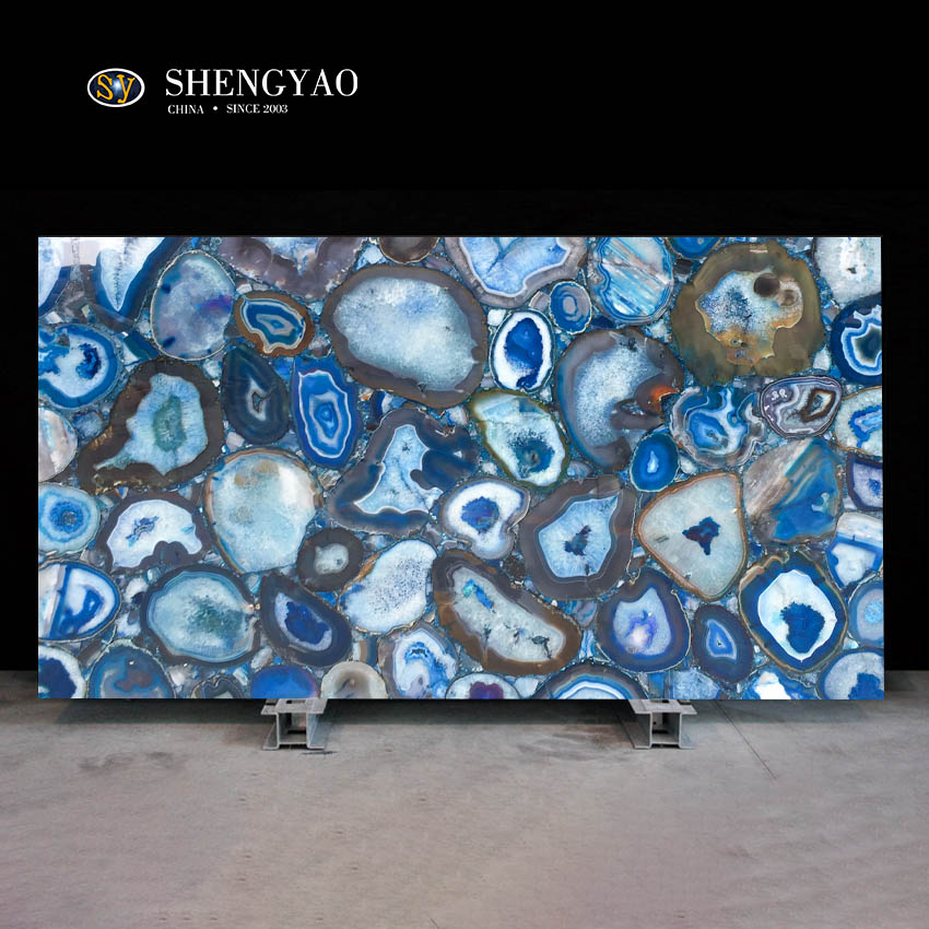 Lastra di agata blu in vendita all'ingrosso del pannello a parete della pietra preziosa dell'agata