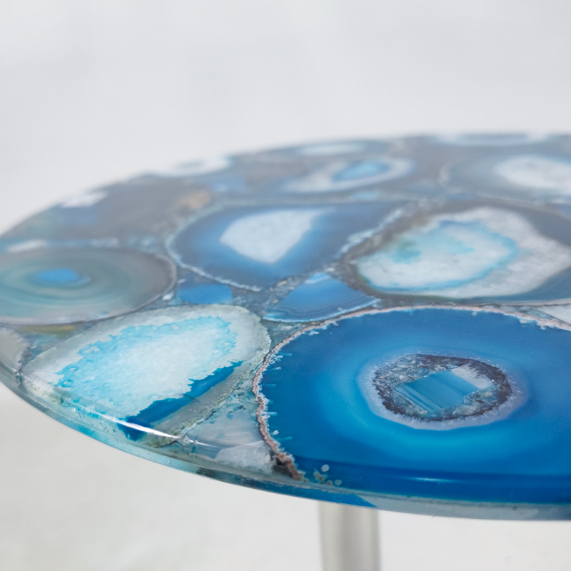 Tavolino di lusso in agata blu, tavolo in pietra semipreziosa con mobili in pietre preziose naturali