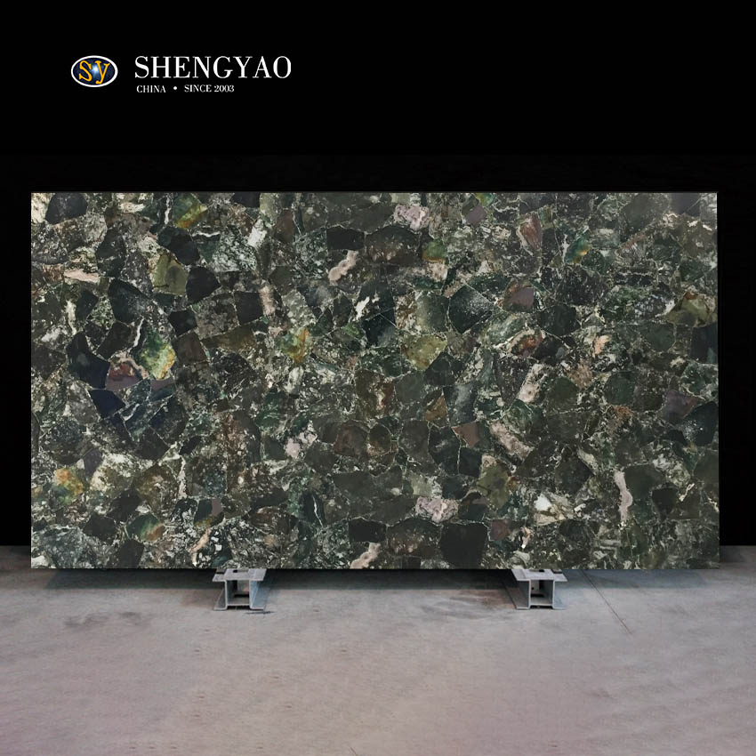 Grande lastra di pietra di agata muschiata verde | Fornitore ed esportatore di lastre di pietra semipreziosa