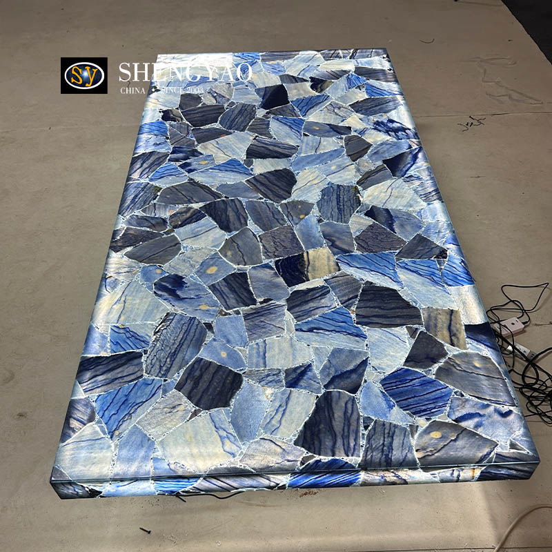 Natural Backlit Blue Aventurine Center Table,Translucent Semi Precious Stone Countertop