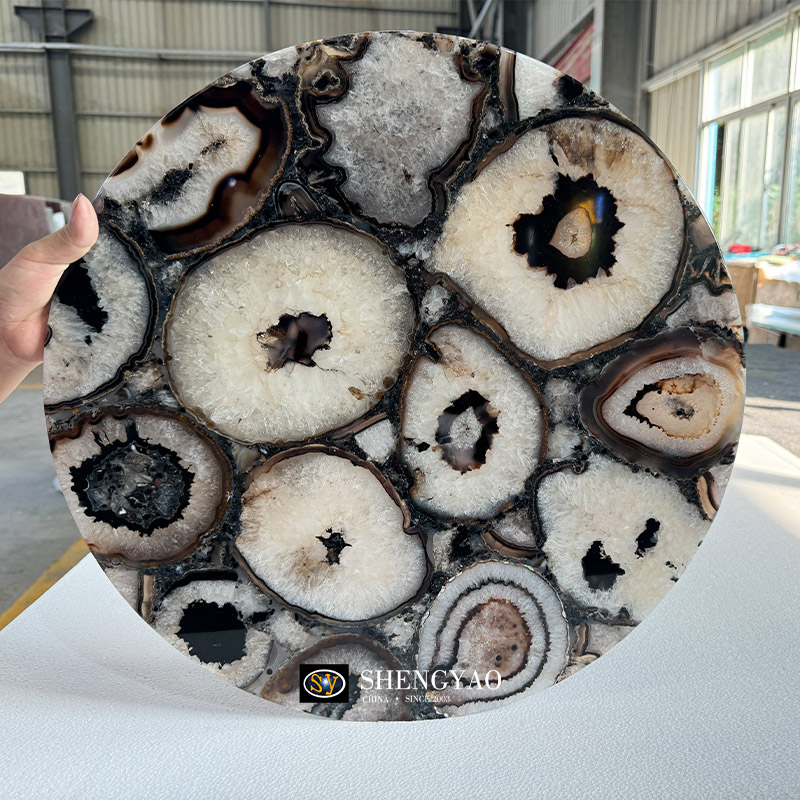 سطح طاولة مصنوع من حجر العقيق الأسود الطبيعي الصلب