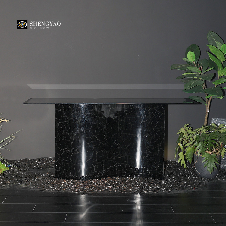 Ribbon Shape Obsidian Console Table,Black Gemstones Furniture