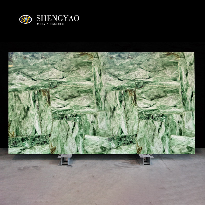 Backlit Green Jade Slab,Translucent Semiprecious Stone Slab Wholesale