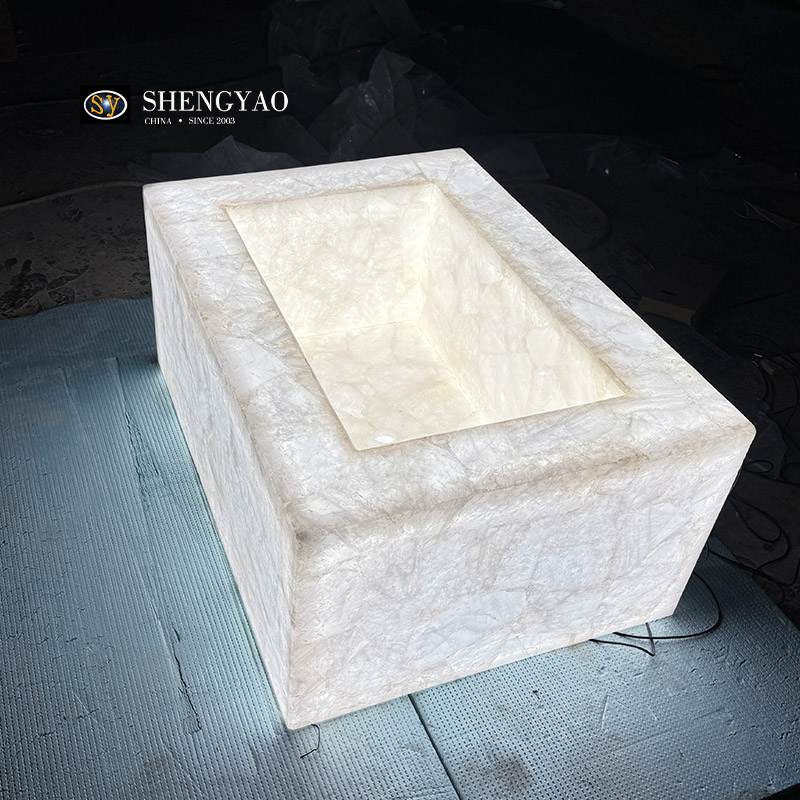 Rückenbeleuchtete weiße Kristallquarz -Waschbecken, Edelsteinspüle