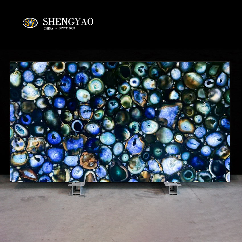 Hinterbeleuchtete blaue Achat -Steinplatte, halb Edelsteinplattenfabrik