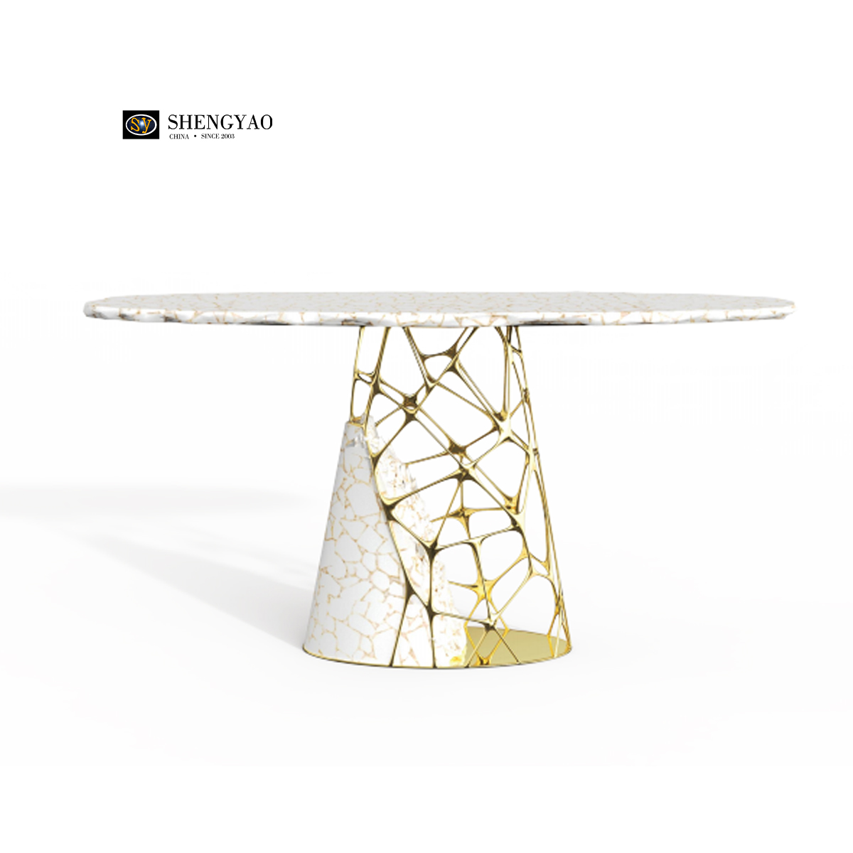 金箔の白いクリスタル|ゴールデンシカダコンソールテーブル