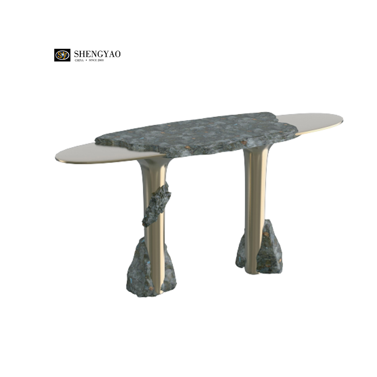 Labradorite Canyon -Konsolentisch, Luxus -Edelsteinmöbel