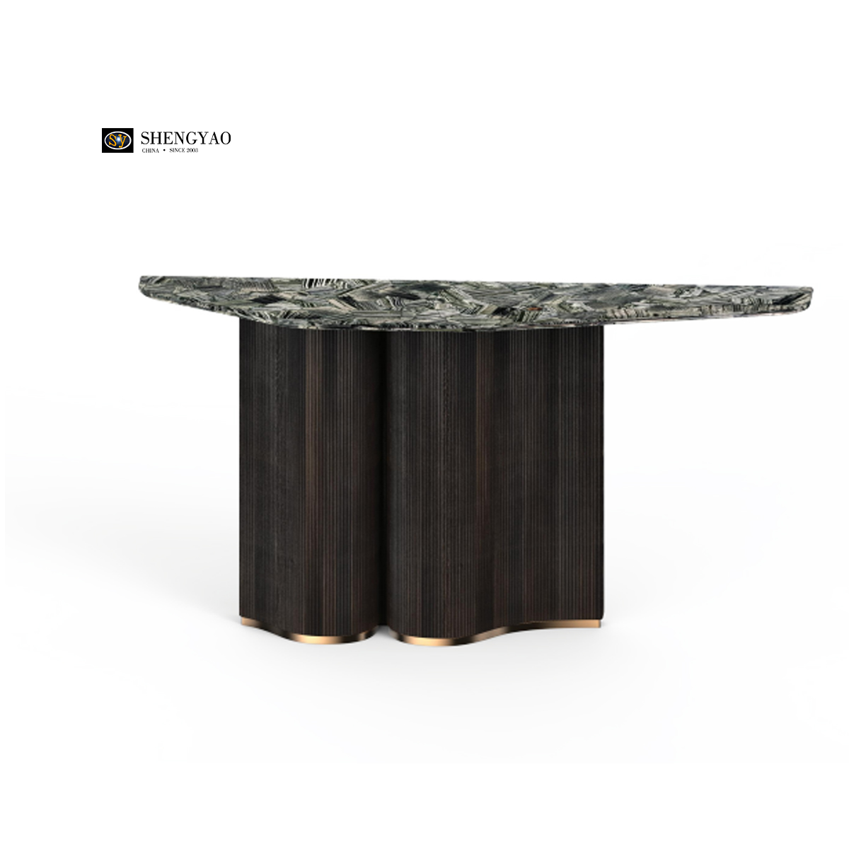 Green Zebra Jasper Dingjiangshan Table de console, meubles de pierre précieuse de luxe