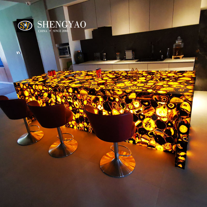 Schwarzer Achat -Backbeleuchtungsstange Anpassung | High-End-Steinbarentheke