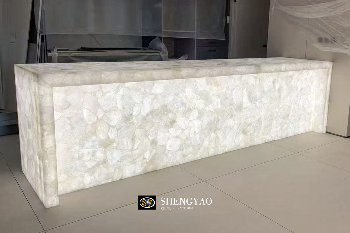 white crystal translucent kitchen island counter