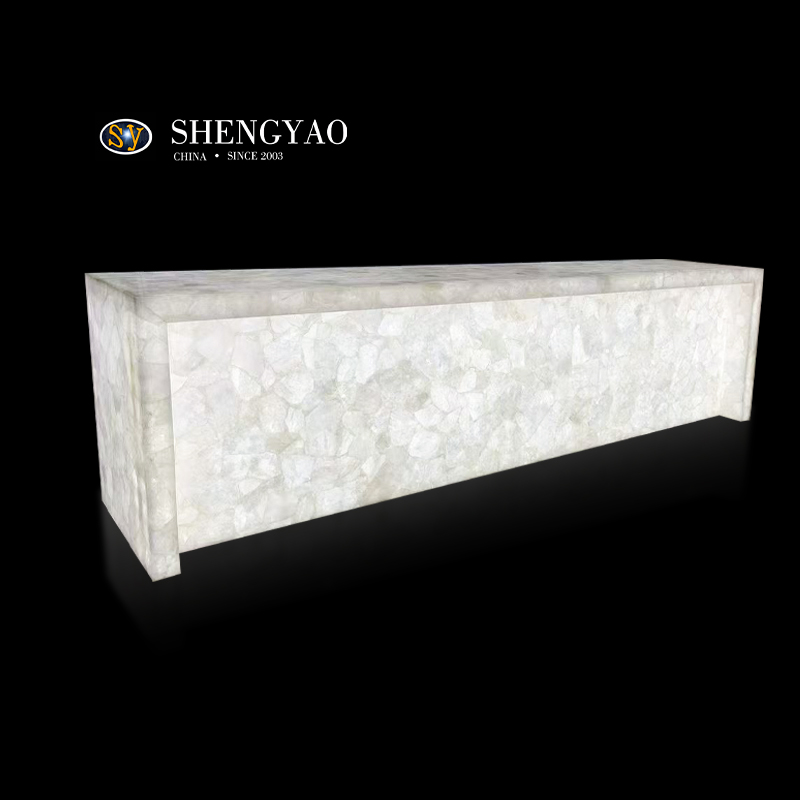 白いクリスタル半透明の島のカウンター、バックライトの半貴石バーカウンター