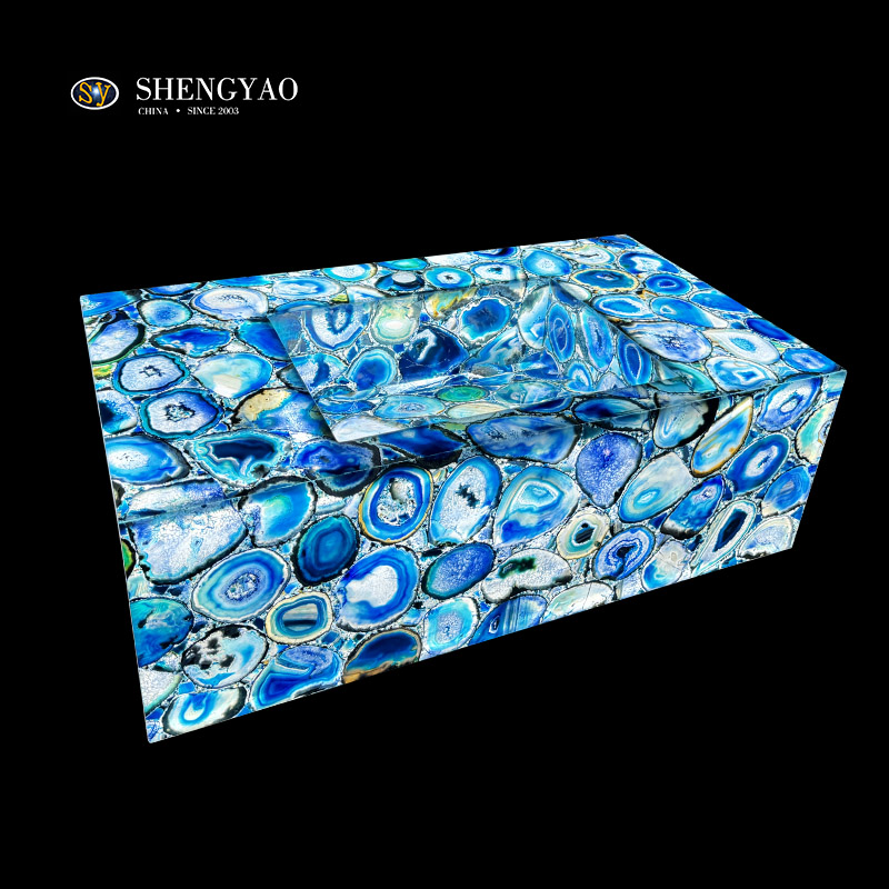 Top de vanité d'agate bleu rétro-éclairé avec évier, fabricant de dalles en pierre d'agate naturelle