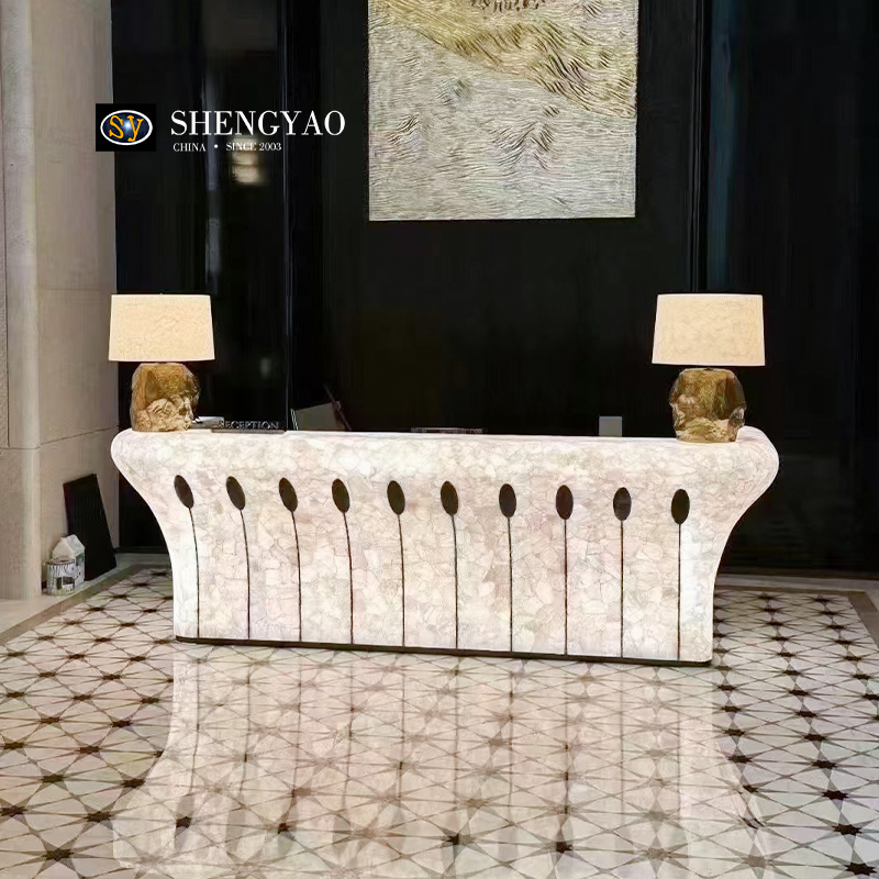 ナチュラルホワイトクリスタルバックライト付きレセプションデスク、半透明の半貴石バーカウンター