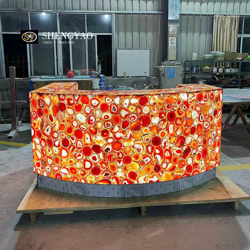 ナチュラルレッドエージェートバックライトバーカウンター、半透明の宝石ホームバー