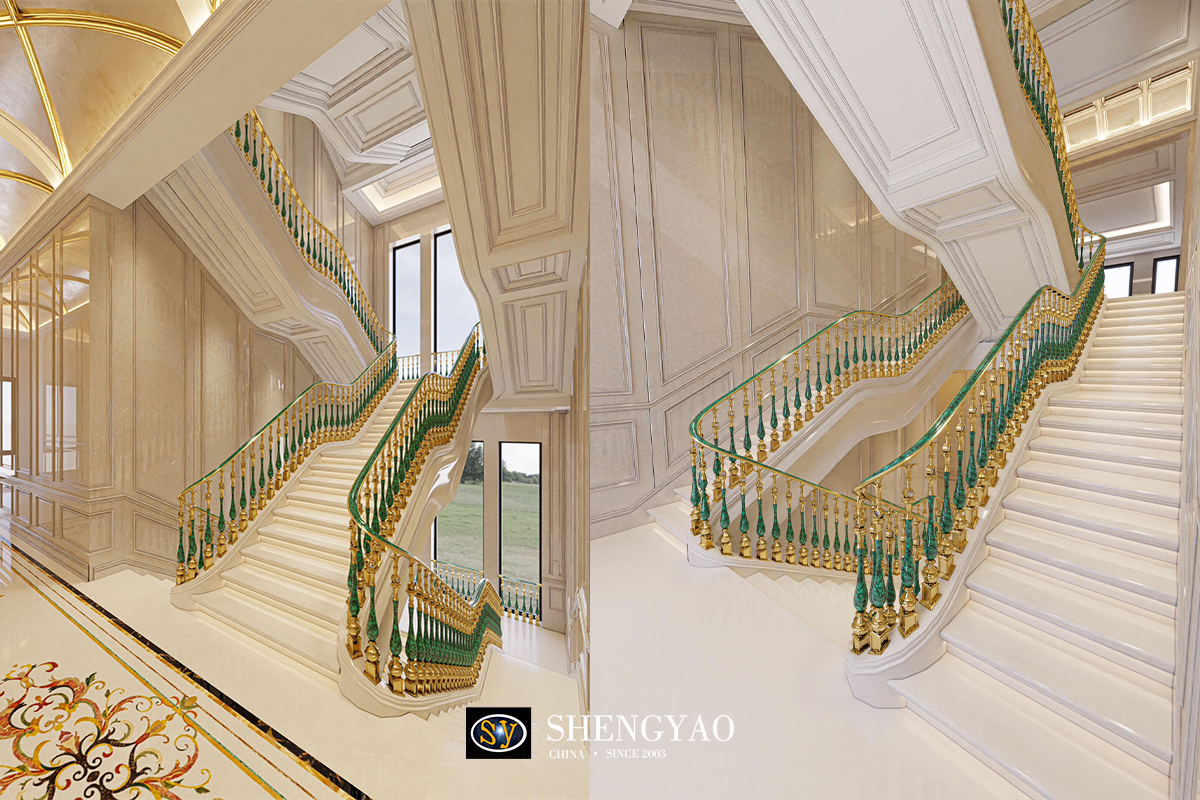 Malachite Staircase handrail with Brass