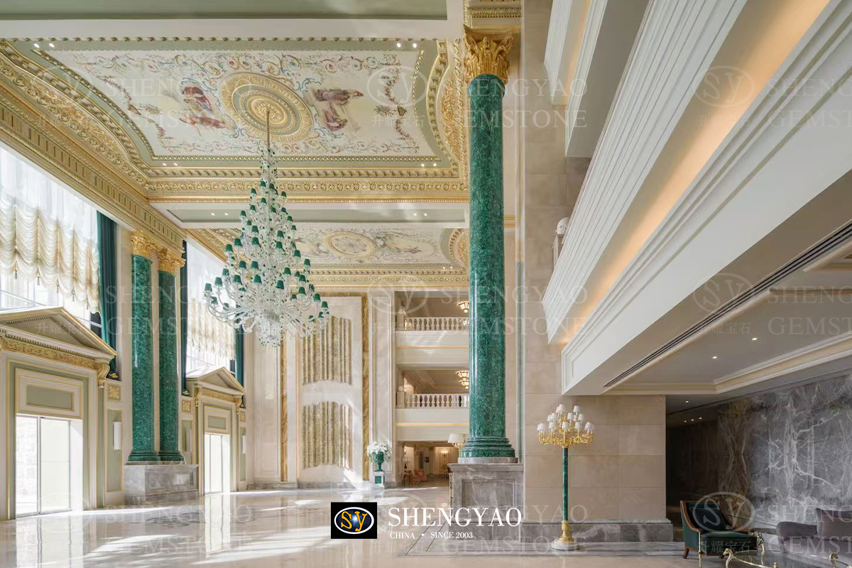 Natural malachite roman column