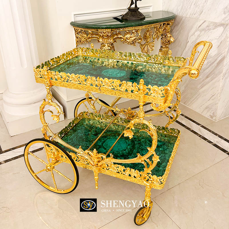 Malachite Serving Trolley | Custom Natural Semi Precious Stone Furniture