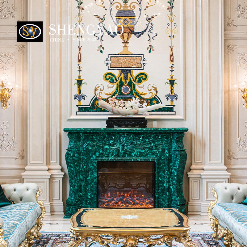 Cheminée en malachite, meubles de villa de luxe