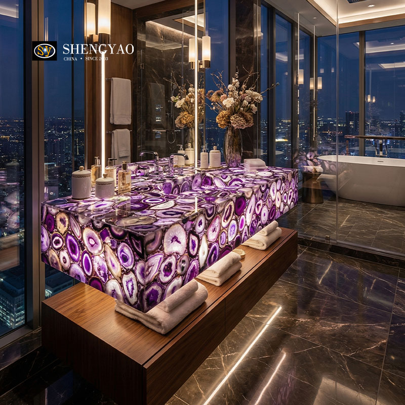 Purple Agate Translucent Washbasin | Customized Stone Sink ເຄິ່ງມີຄ່າ