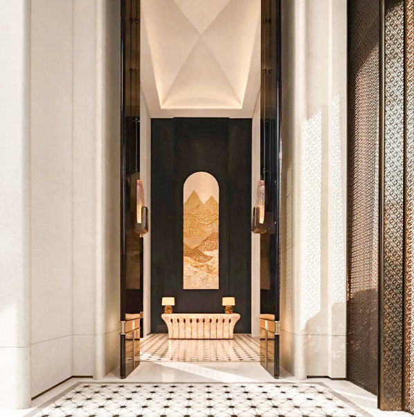 Banco di ricezione retroilluminato a cristalli bianchi