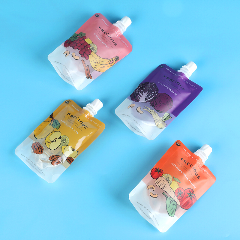 Bolsa de líquido con impresión personalizada, bolsa con pico de miel, doypack de jugo con ventana