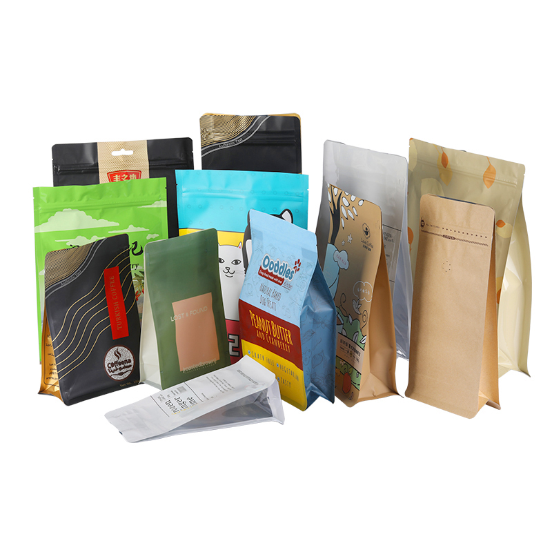 Sac d'emballage de grains de café en papier d'aluminium à joint huit côtés personnalisé avec valve