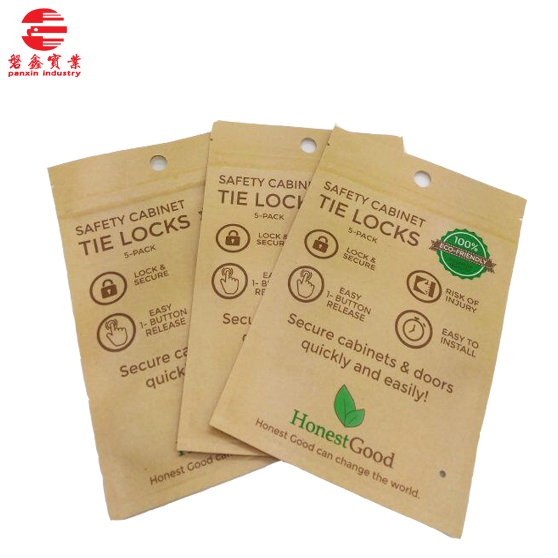 Environmental Protection Kraft Packaging Bag Customized Three Side Seal Sealing With Zipper And Hanging Holes