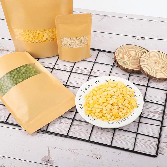 Custom kraft paper flat bottom packaging pouch with zipper for food