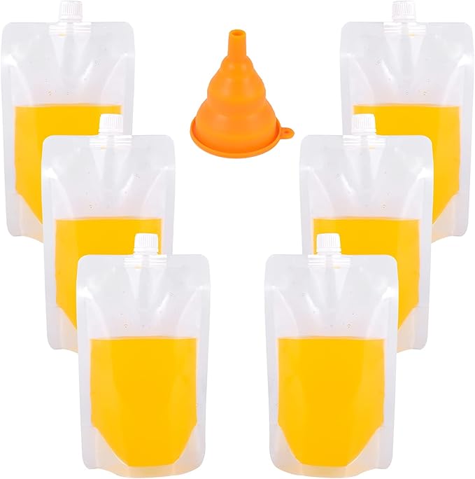 Kichwit Plastic Liquor Pouches Drinking Flasks Reusable Liquid Spout Bags Collapsible Silicone Funnel Included