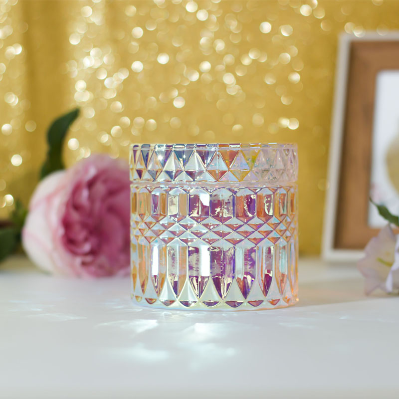 7oz opalizujący szklany słoik na świecę ze szklaną pokrywką