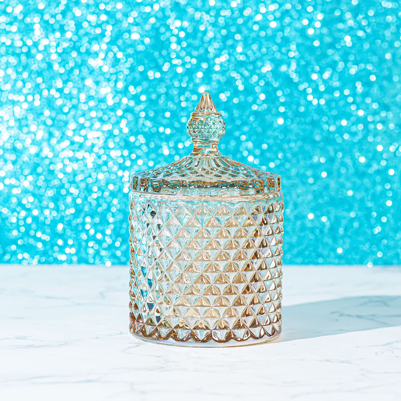 Iron Plating Geo Diamond Glass Candle Jar With Lid 230ml
