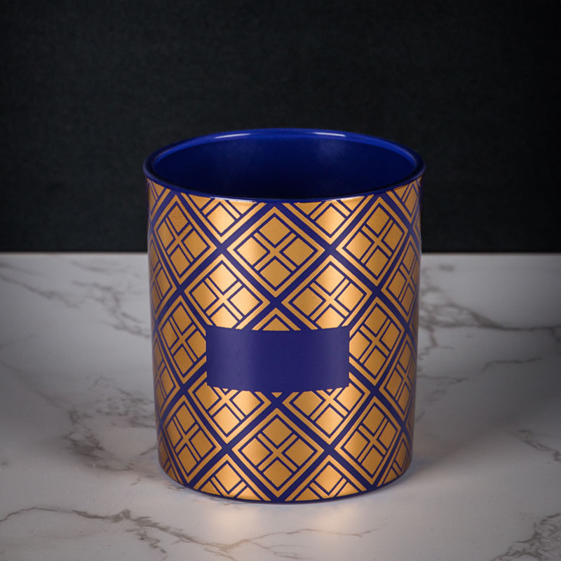 حامل شمعة زجاجي ذهبي بختم ساخن لرائحة بلوبيل