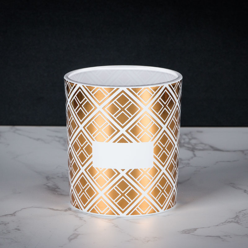 Heißpräge-Gold-Kerzenhalterglas mit weißen Farbsprays