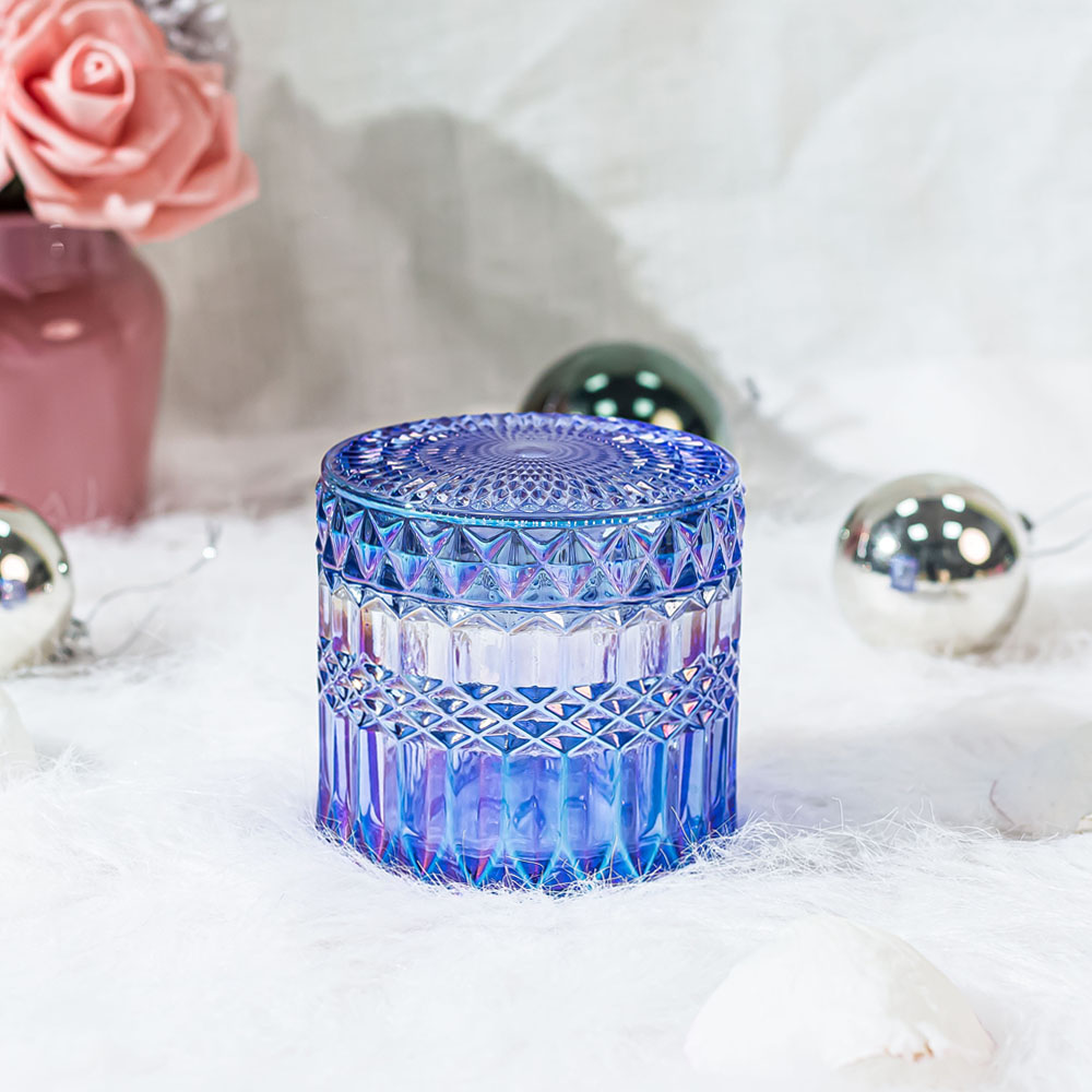Suministros para velas Frasco de vela de vidrio vacío con aerosoles de colores iridiscentes para velas aromáticas Apple Blue Clover