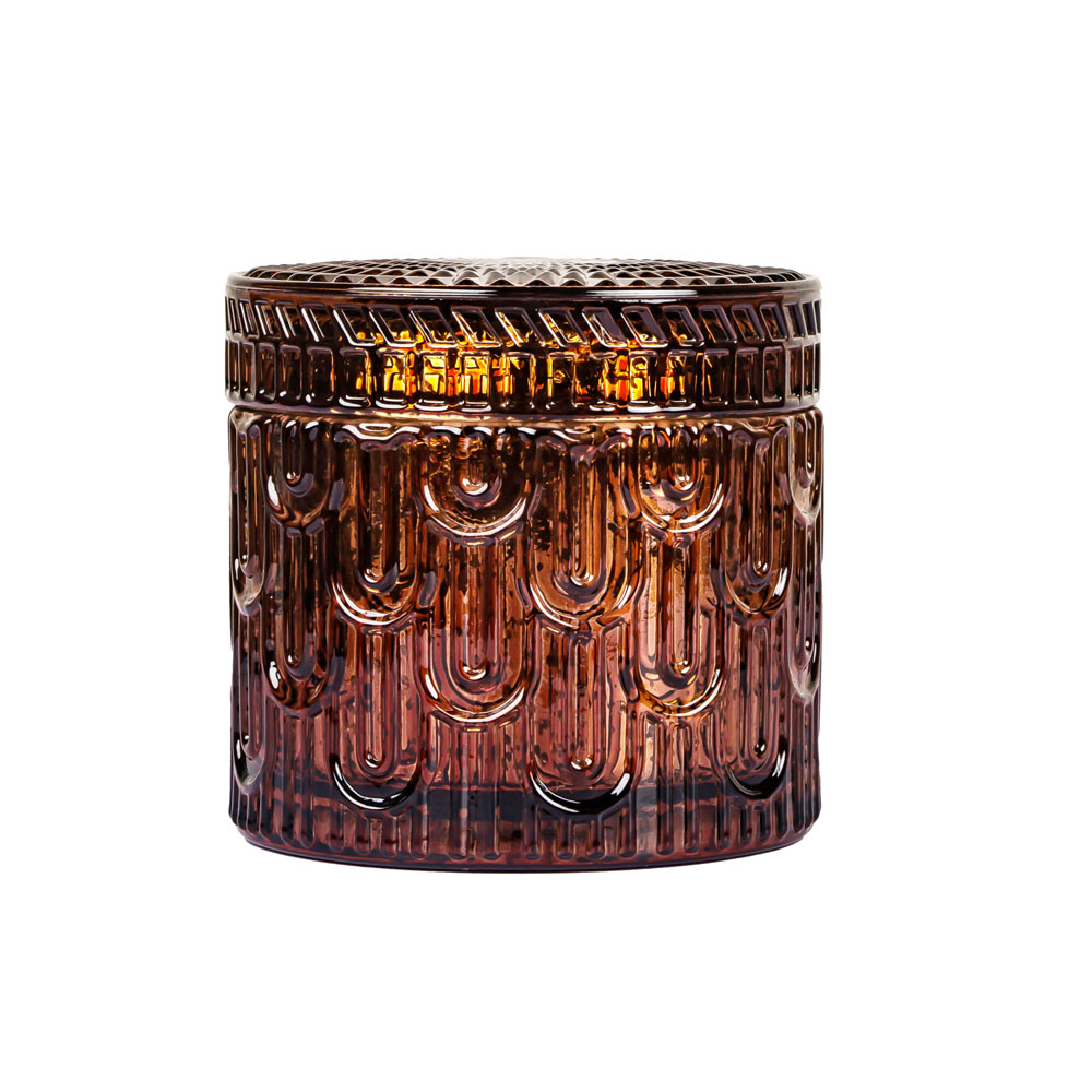 キャンドル作りのためのふたが付いている水星の琥珀色のガラス容器