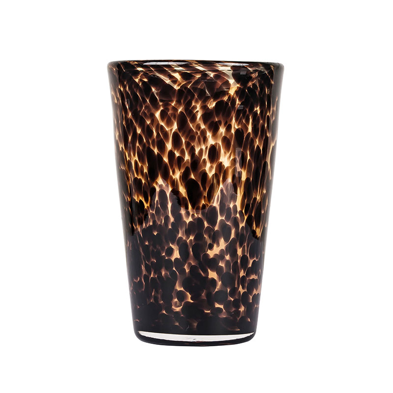 Barattolo di candela in vetro conico fatto a mano marrone nero con stampa animalier per la decorazione domestica