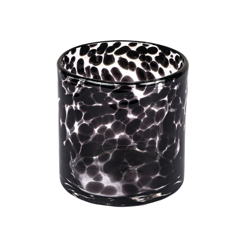 Votiv-Teelichthalter aus schwarzem Glas mit Leopardenmuster für moderne Wohnkultur