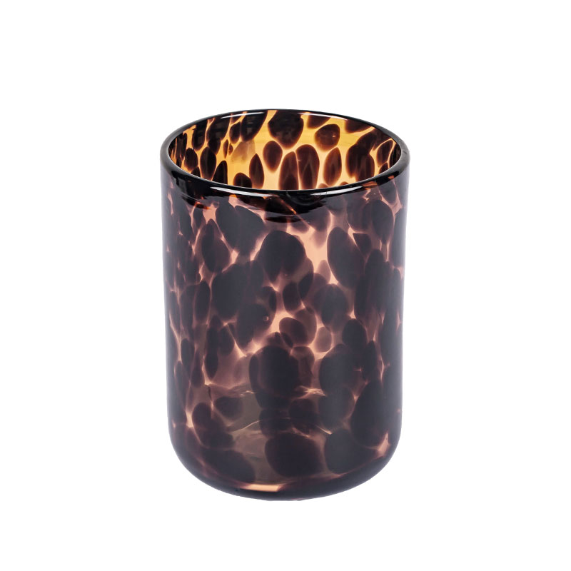Handmade Taper Glass Candle Jar Brown Black Animal Print For Home Deocr - COPY - 2v8ibg