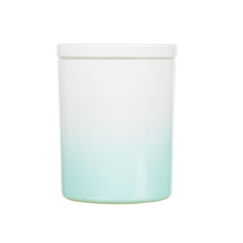 Empty Gradient Sprays Votive Glass Candle Jar With Lid Light Green