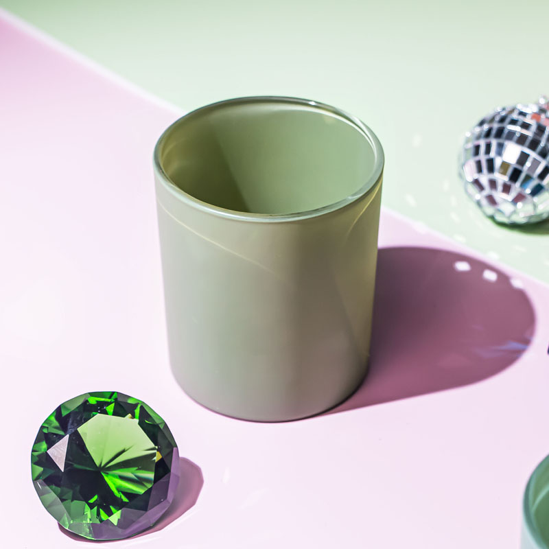 Frasco de vidro verde-oliva fosco para fazer velas