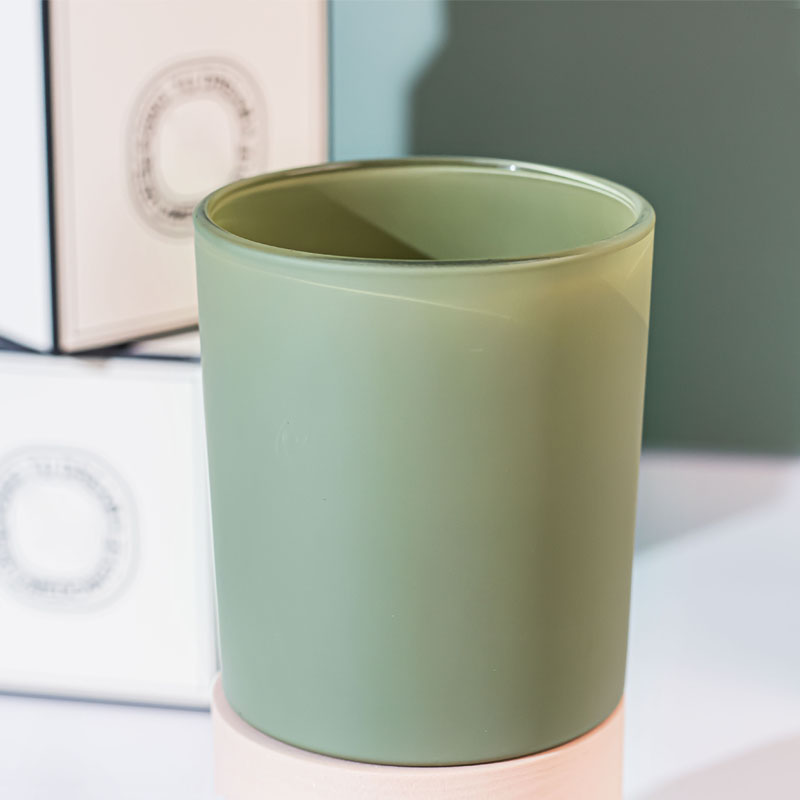 Frasco de vidro verde-oliva fosco para fazer velas