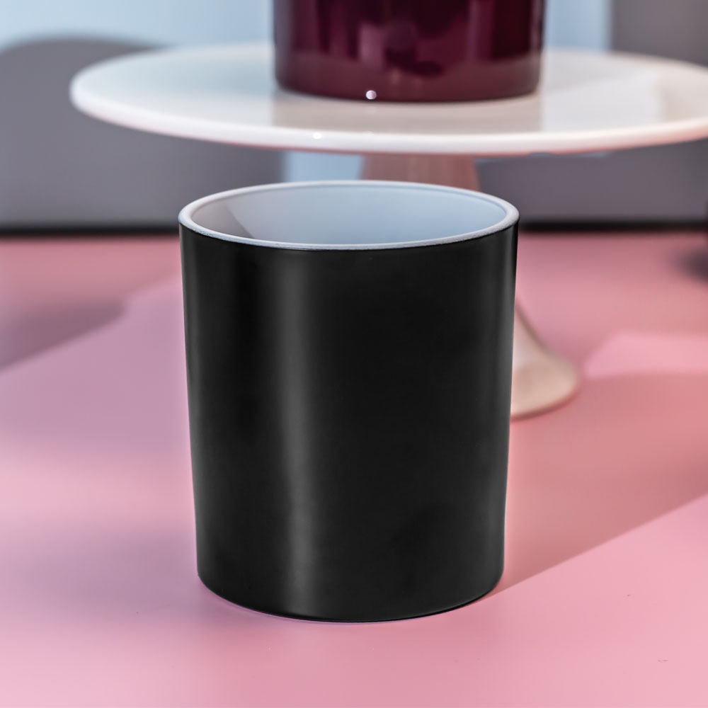 11oz Black Candle Glass For Scented Candles White Interior