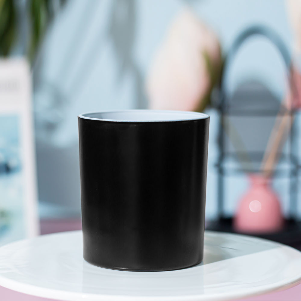 11oz Black Candle Glass For Scented Candles White Interior