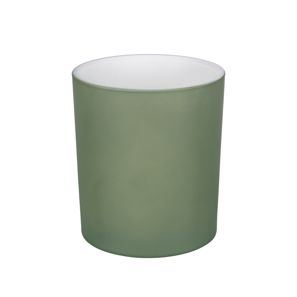 Vela de vidrio verde oliva de 11 oz para velas aromáticas Interior blanco
