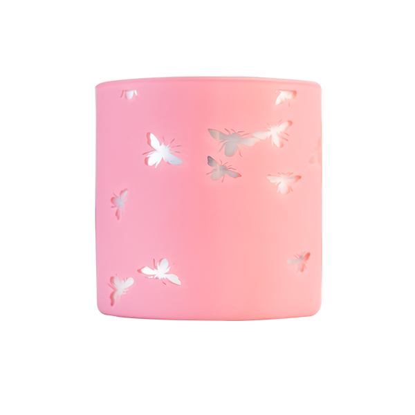 Portavelas 3 Mechas Vidrio Borosilicato Grabado Láser Rosa