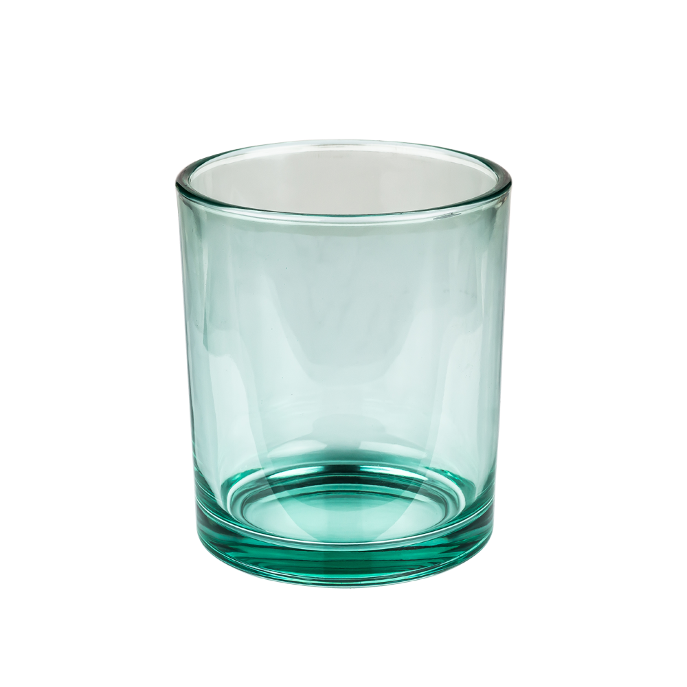 حامل شموع زجاجي شفاف أخضر فاتح