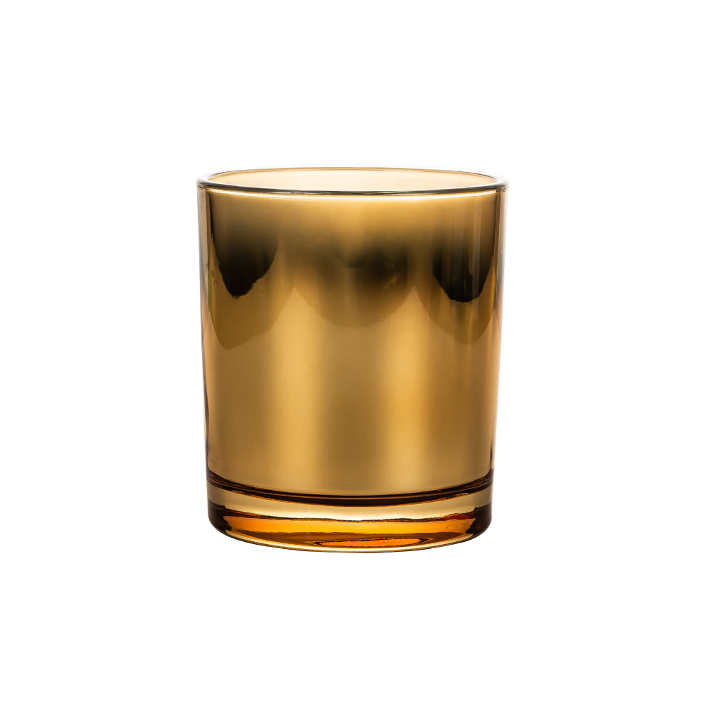 Pot à bougie en verre à revêtement métallique doré finition ombrée